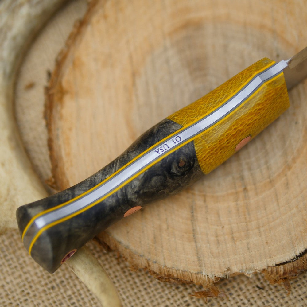 Guide: Ohio Buckeye Burl & Yellow Burlap Micarta - Adventure Sworn Bushcraft Co.