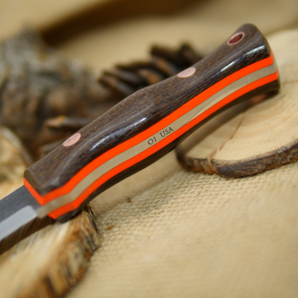 Classic: Dark Brown Burlap Micarta & Hunter Orange G10 - Adventure Sworn Bushcraft Co.