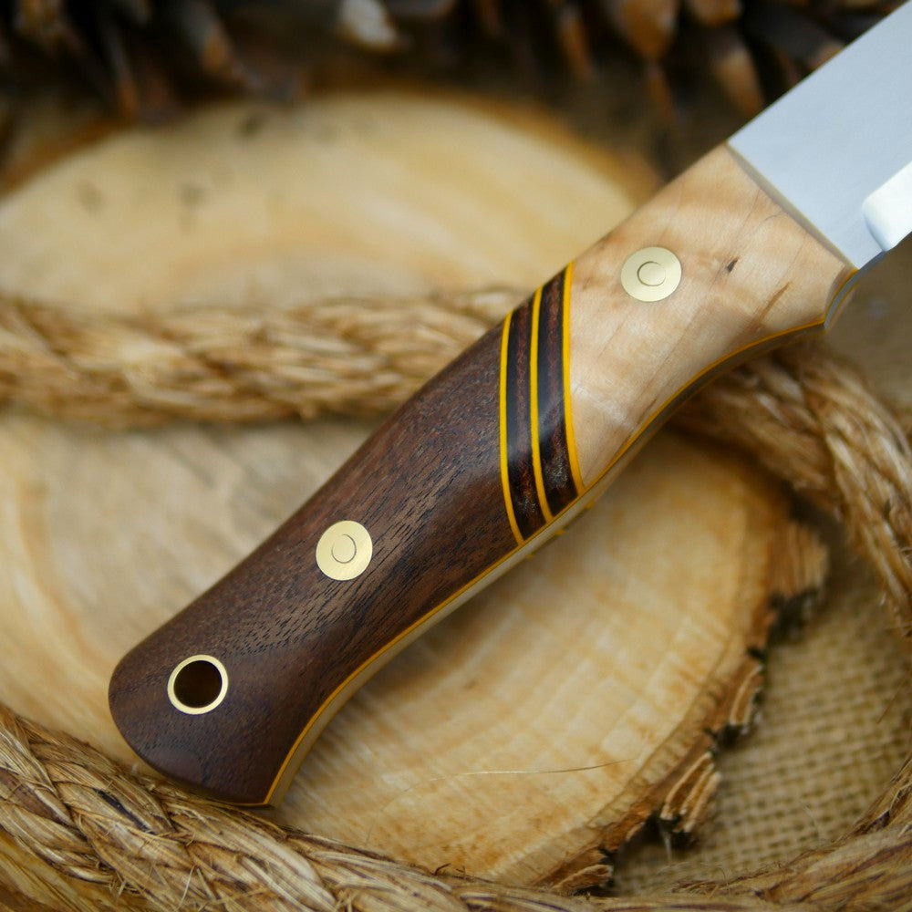 Classic: Walnut, Curly Maple Bolster & Leather Spacer - Adventure Sworn Bushcraft Co.