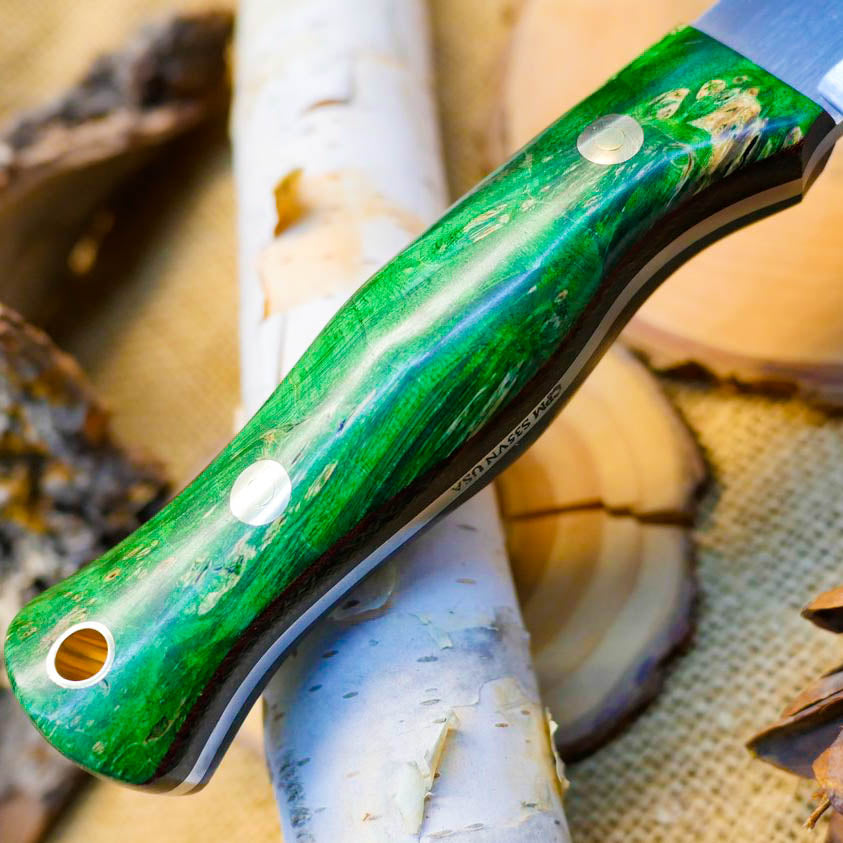 Explorer: CPM S35VN, Green Box Elder Burl & Double Liners