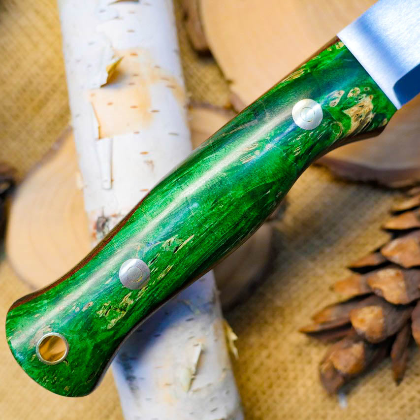 Explorer: CPM S35VN, Green Box Elder Burl & Double Liners