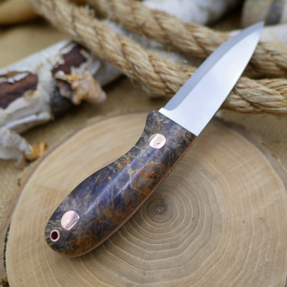 Walker: 3V, Stabilized Box Elder Burl, Orange G10 Liners