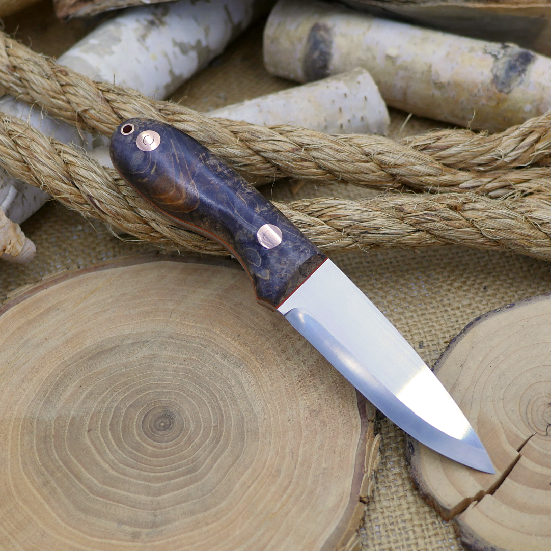 Walker: 3V, Stabilized Box Elder Burl, Orange G10 Liners