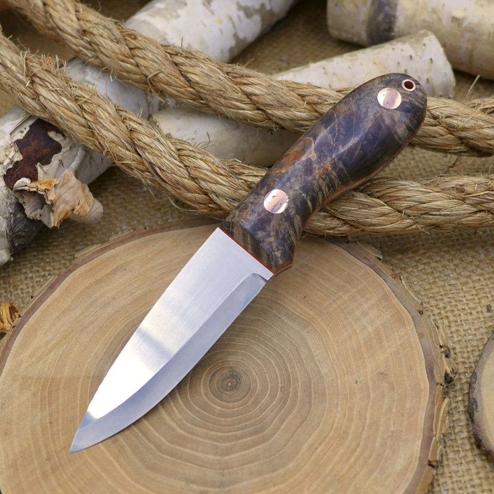 Walker: 3V, Stabilized Box Elder Burl, Orange G10 Liners
