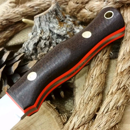 Explorer: 5/32 CPM 3V, Dark Brown Burlap & Hunter Orange G10 - Adventure Sworn Bushcraft Co.